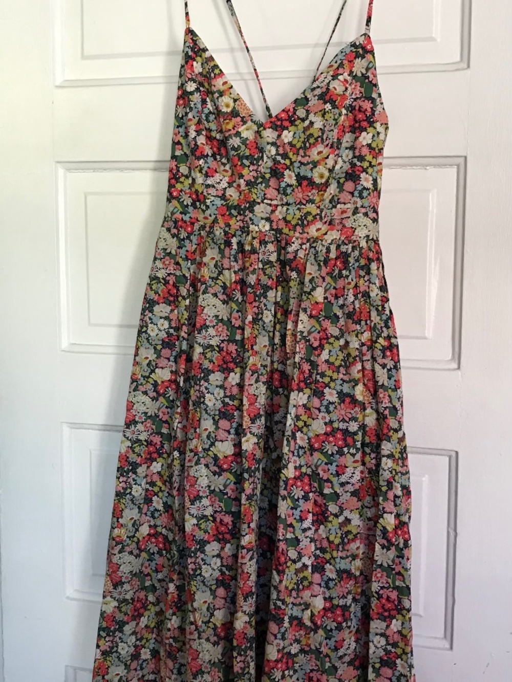 J Crew Liberty Fabric Pink Floral Sun Dress Back Tie Size 2 Straps